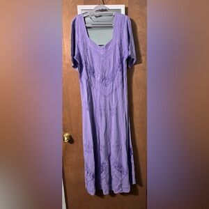 NWT Holy Clothing - Embroidered Maxi Dress - Purple Sweetheart Neck/Smocked Back
